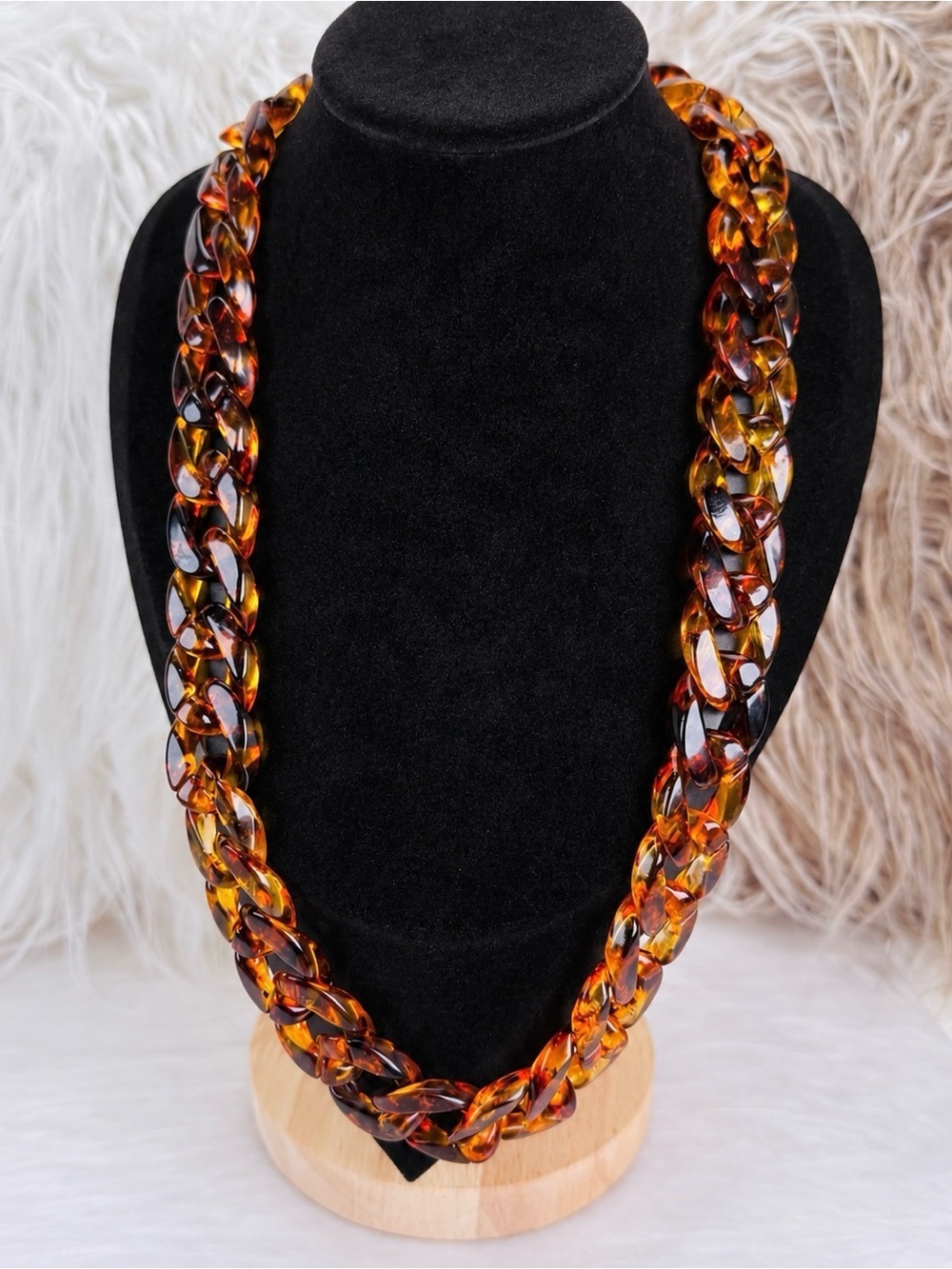 Chunky Tortoise Pattern Acrylic Style Chain Necklace Oversized Statement Links